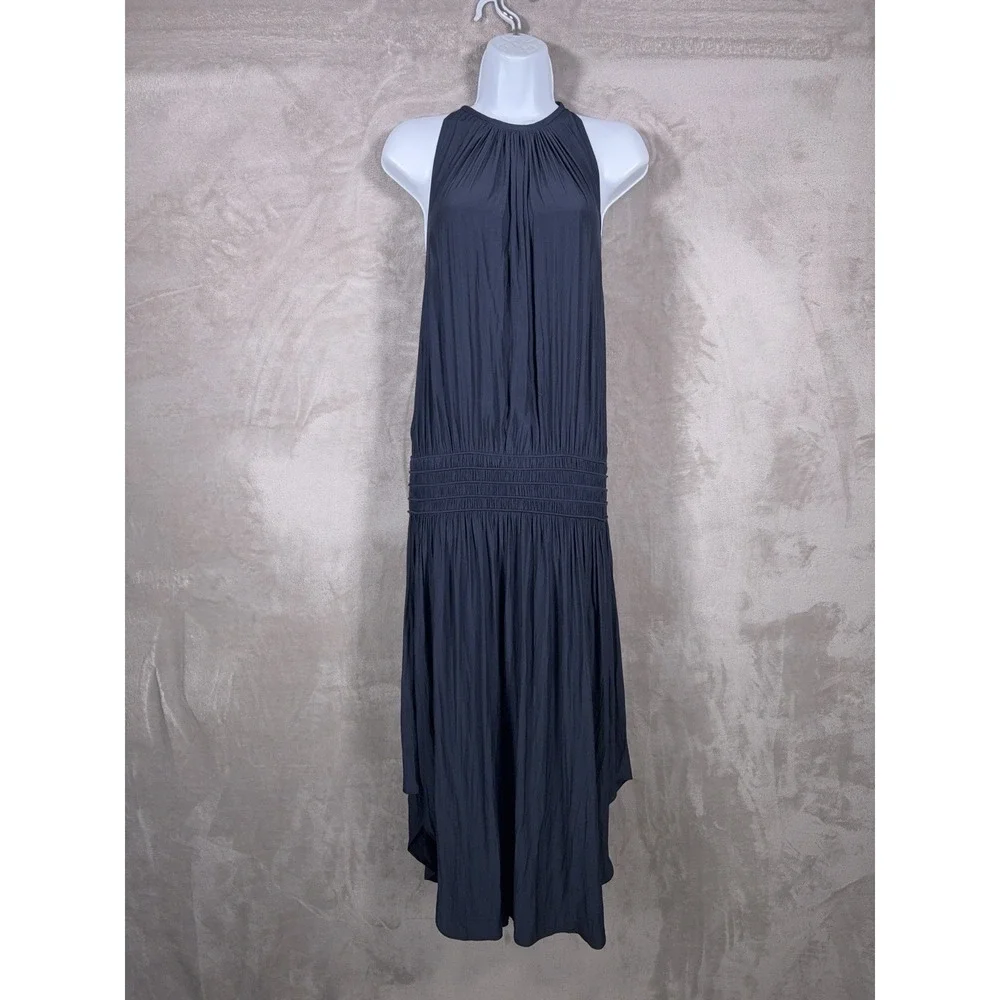 Ramy Brook Audrey Midi Dress Womens XS Blue Smocked Halter Stretch